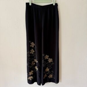 Joseph Ribkoff Wide Leg Dress Pants with Gold Floral Embroidery